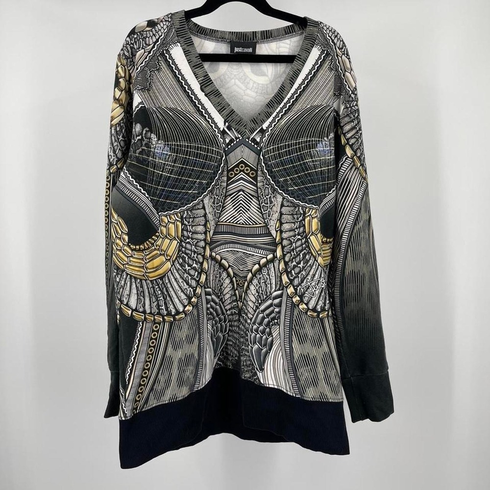 Y2K Just Cavalli Euro Snake Top Rare Designer Long Sleeve 40 Medium V Neck Italy